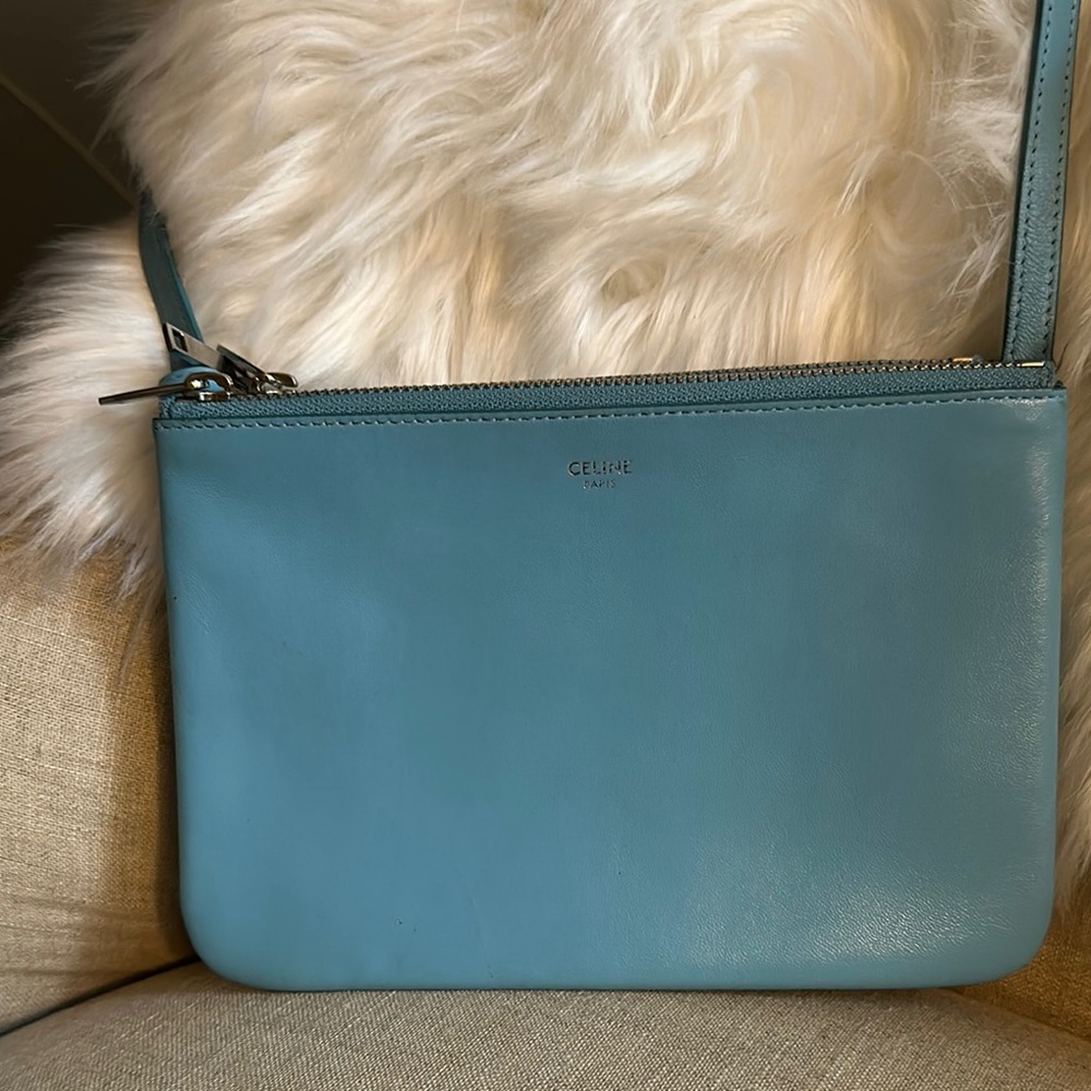 Celine Blue Crossbody Bag in Smooth Leather with Minimalist Design
